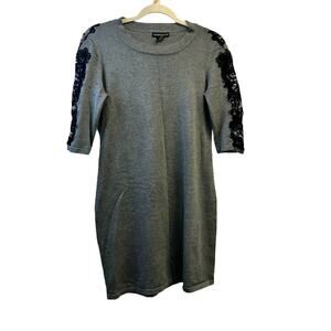Esperanza Gray With Black Lace Sleeve Design Dress Medium